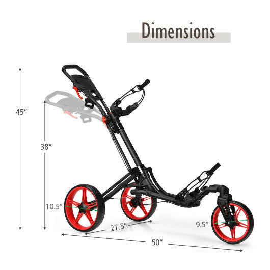 Folding Golf Push Cart with Scoreboard Adjustable Handle Swivel Wheel-Red
