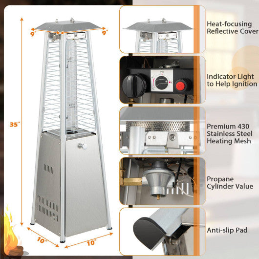 9500 BTU Portable Stainless Steel Tabletop Patio Heater with Glass Tube