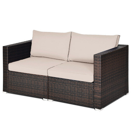 2 Pieces Patio Rattan Sectional Conversation Sofa Set-Beige