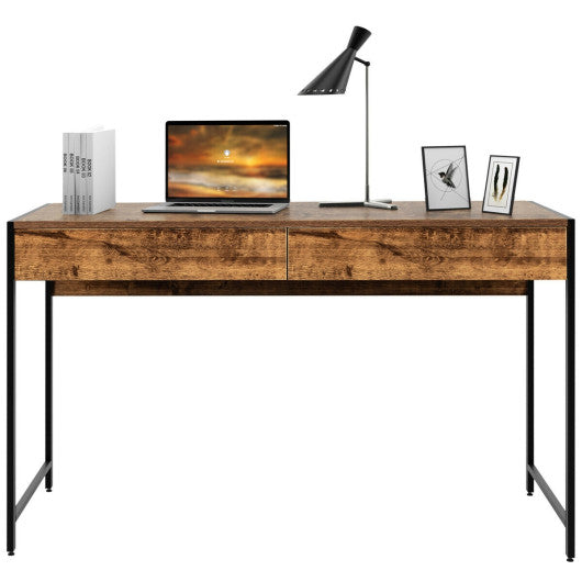 2-Drawer Computer Desk Study Table Home Office Writing Workstation-Rustic Brown