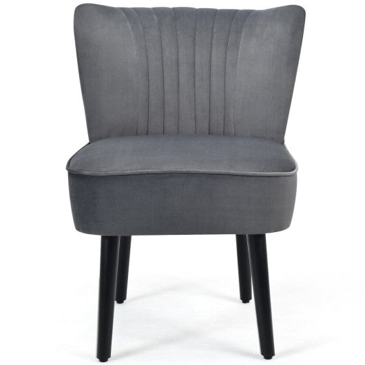 Set of 2 Upholstered Modern Leisure Club Chairs with Solid Wood Legs-Gray