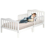 Classic Design Kids Wood Toddler Bed Frame with Two Side Safety Guardrails-White