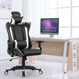 Massage Gaming Chair with Lumbar Support and Headrest-White