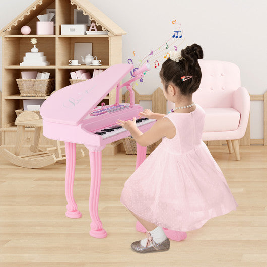 37 Keys Kids Piano Keyboard with Stool and Piano Lid-Pink