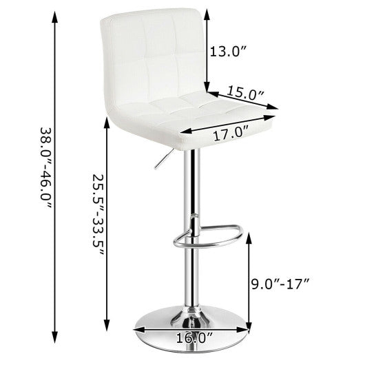 Set of 2 Square Swivel Adjustable PU Leather Bar Stools with Back and Footrest-White