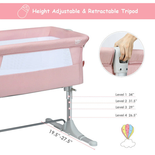 Travel Portable Baby Bed Side Sleeper  Bassinet Crib with Carrying Bag-Pink