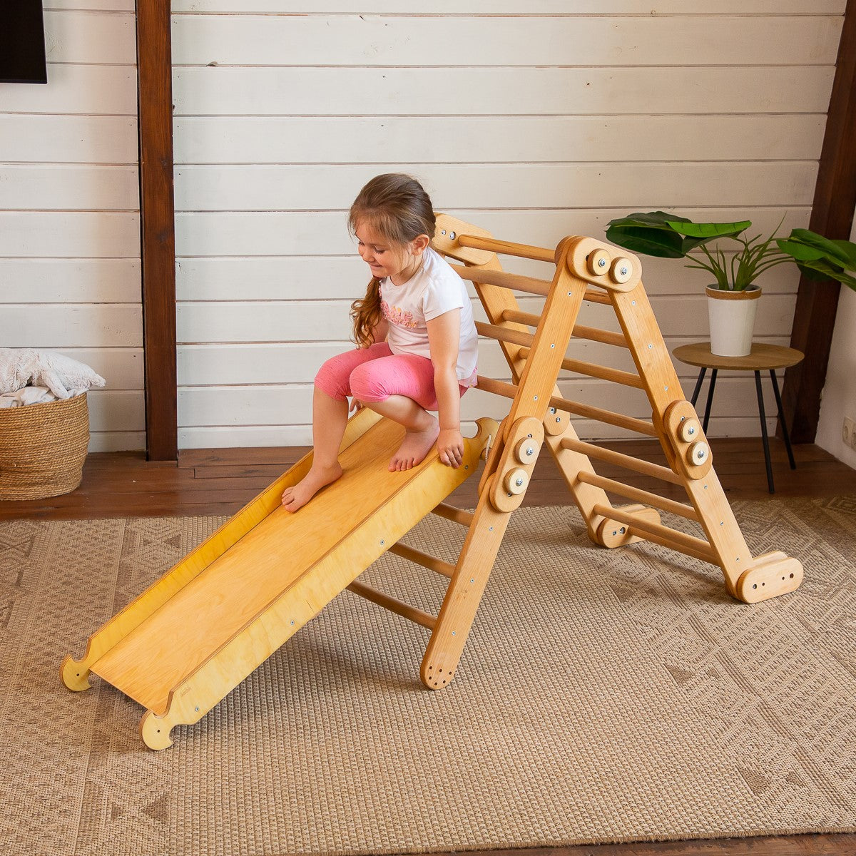 2in1 Montessori Climbing Set: Snake Ladder + Slide Board/Climbing Ramp – Beige