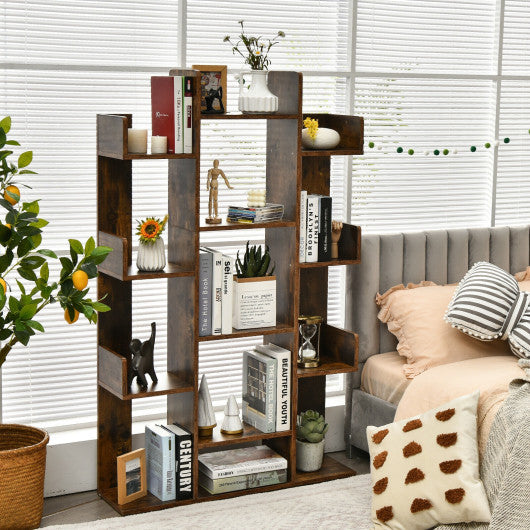 Tree-Shaped Bookshelf with 13 Compartments-Rustic Brown