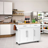 Kitchen Island Trolley Cart Wood Top Rolling Storage Cabinet-White