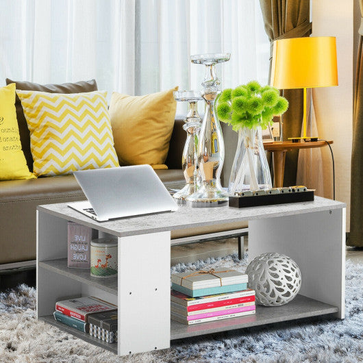 Coffee Table Sofa Side Table with Storage Shelves -Gray