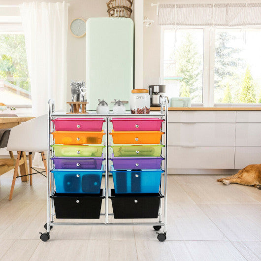 12 Drawers Rolling Cart Storage Scrapbook Paper Organizer Bins-Multicolor