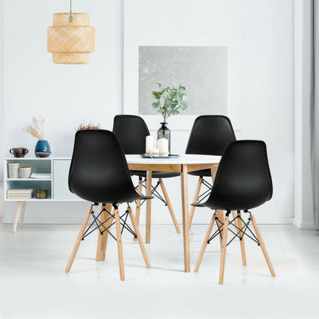 4 Pieces Modern Armless Dining Chair Set with Wood Legs-Black