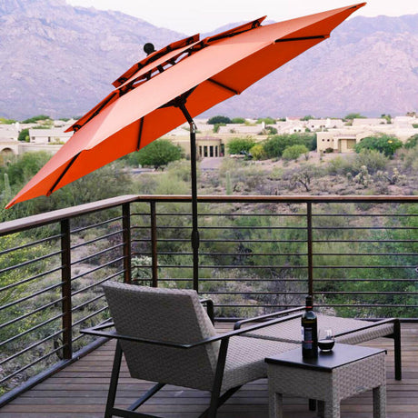 10ft 3 Tier Patio Umbrella Aluminum Sunshade Shelter Double Vented without Base-Red