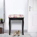 Vanity Wood Dressing Stool Padded Piano Seat with Rose Cushion-Black