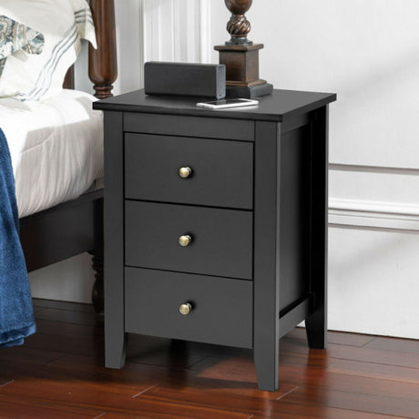 Nightstand End Beside Table Drawers Modern Storage Bedroom Furniture-Black