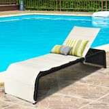 Patio Rattan Lounge Chair Back Adjustable Chaise Recliner  with Cushioned-White