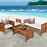 4 Pieces Patio Solid Wood Furniture Set-Beige