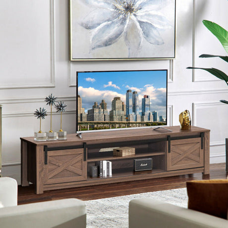 65" Flat Sliding Barn Door TV Stand-Walnut