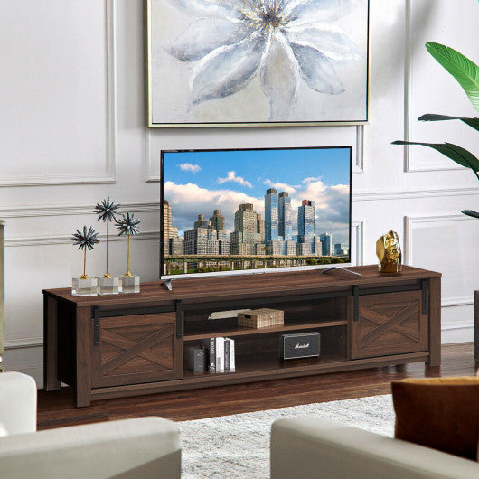 65" Flat Sliding Barn Door TV Stand-Brown