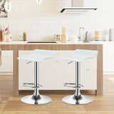 Set of 2 Adjustable PU Leather Backless Bar Stools-White