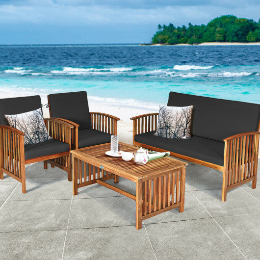 4 Pieces Patio Solid Wood Furniture Set-Black