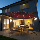 10 ft 360° Rotation Solar Powered LED Patio Offset Umbrella without Weight Base-Dark Red