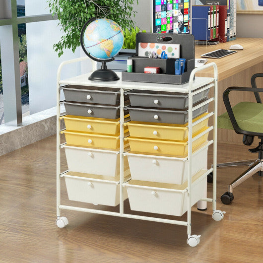 12 Drawers Rolling Cart Storage Scrapbook Paper Organizer Bins-Yellow