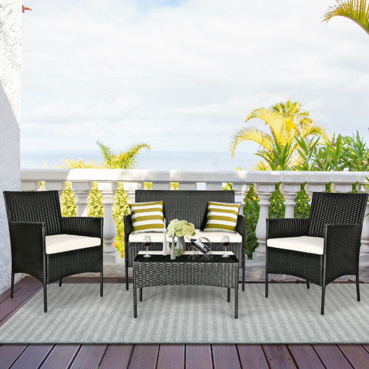 4 Pcs Patio Rattan Cushioned Sofa Furniture Set