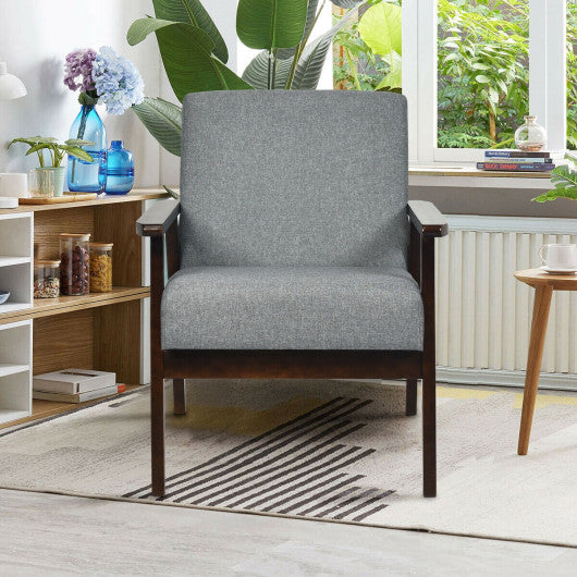 Solid Rubber Wood Fabric Accent Armchair-Gray