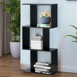 2/3/4 Tiers Wooden S-Shaped Bookcase for Living Room Bedroom Office-3-Tier