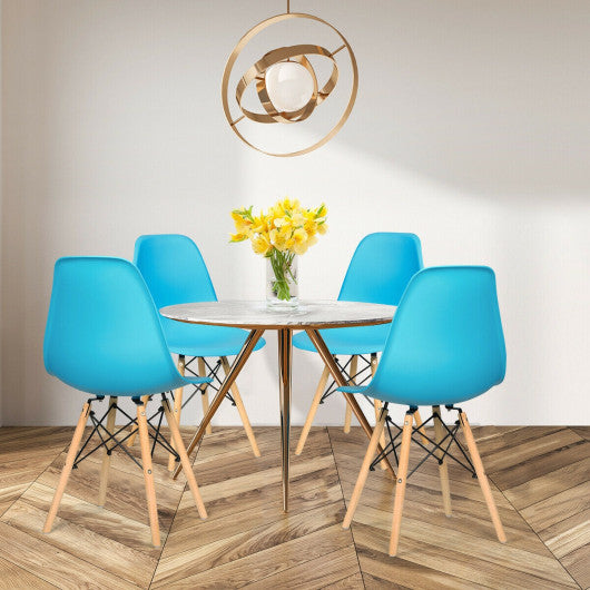 4 Pieces Modern Armless Dining Chair Set with Wood Legs-Blue