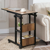 C-Shape Mobile Snack End Table with Storage Shelves