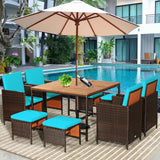 9 Pieces Patio Rattan Dining Cushioned Chairs Set-Turquoise