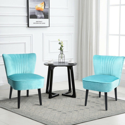 Set of 2 Upholstered Modern Leisure Club Chairs with Solid Wood Legs-Turquoise