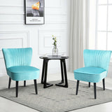 Set of 2 Upholstered Modern Leisure Club Chairs with Solid Wood Legs-Turquoise