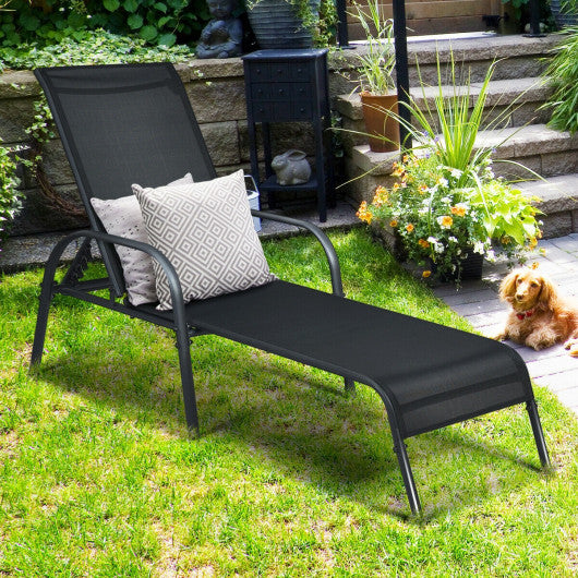 Adjustable Patio Chaise Folding Lounge Chair with Backrest-Black