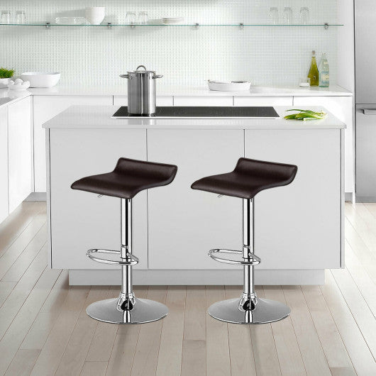 Set of 2 Adjustable PU Leather Backless Bar Stools-Coffee