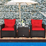 3 Pcs Patio Rattan Furniture Set Cushioned Conversation Set Coffee Table-Red