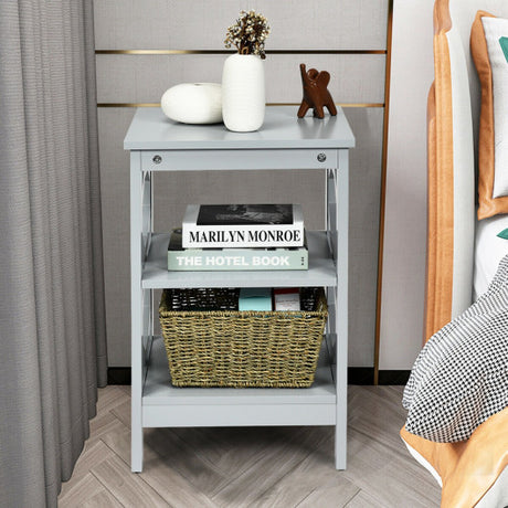 3 Tiers Nightstand Sofa Side End Accent Table-Gray