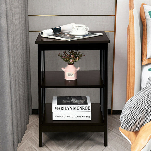 3-Tier Nightstand Sofa Side Table with Baffles and Round Corners-Dark Brown