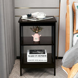 3-Tier Nightstand Sofa Side Table with Baffles and Round Corners-Dark Brown