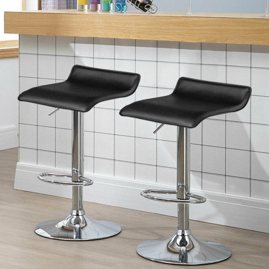 Set of 2 Adjustable PU Leather Backless Bar Stools-Black