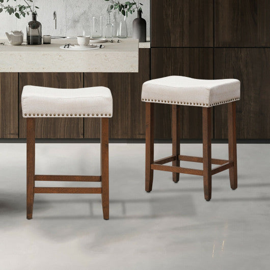 Set of 2 Nailhead Saddle Bar Stools 24 Inch Height