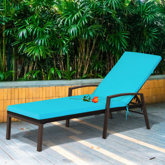 Patio Rattan Lounge Chaise Recliner with Back Adjustable Cushioned-Turquoise