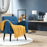 Modern Upholstered Comfy Accent Chair Single Sofa with Rubber Wood Legs-Navy