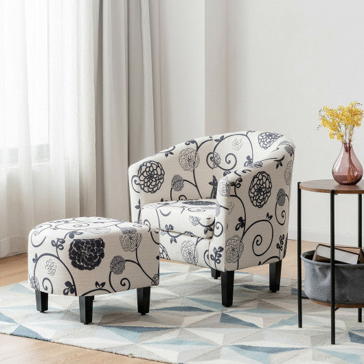 Modern Accent Tub Chair and Ottoman Set with Fabric Upholstered-Gray