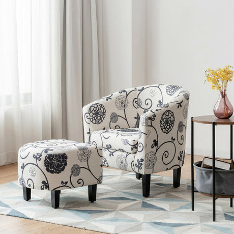 Modern Accent Tub Chair and Ottoman Set with Fabric Upholstered-Gray