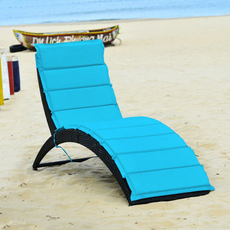 Folding Patio Rattan Portable Lounge Chair Chaise with Cushion-Turquoise
