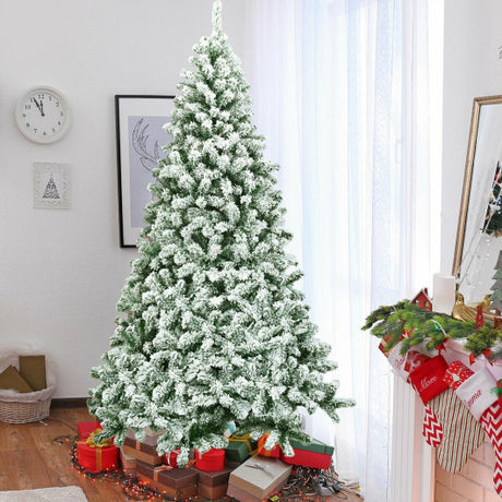 7.5 Feet Snow Flocked Artificial Christmas Tree Hinged with 1346 Tip and Foldable Base