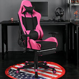 PU Leather Gaming Chair with USB Massage Lumbar Pillow and Footrest -Pink